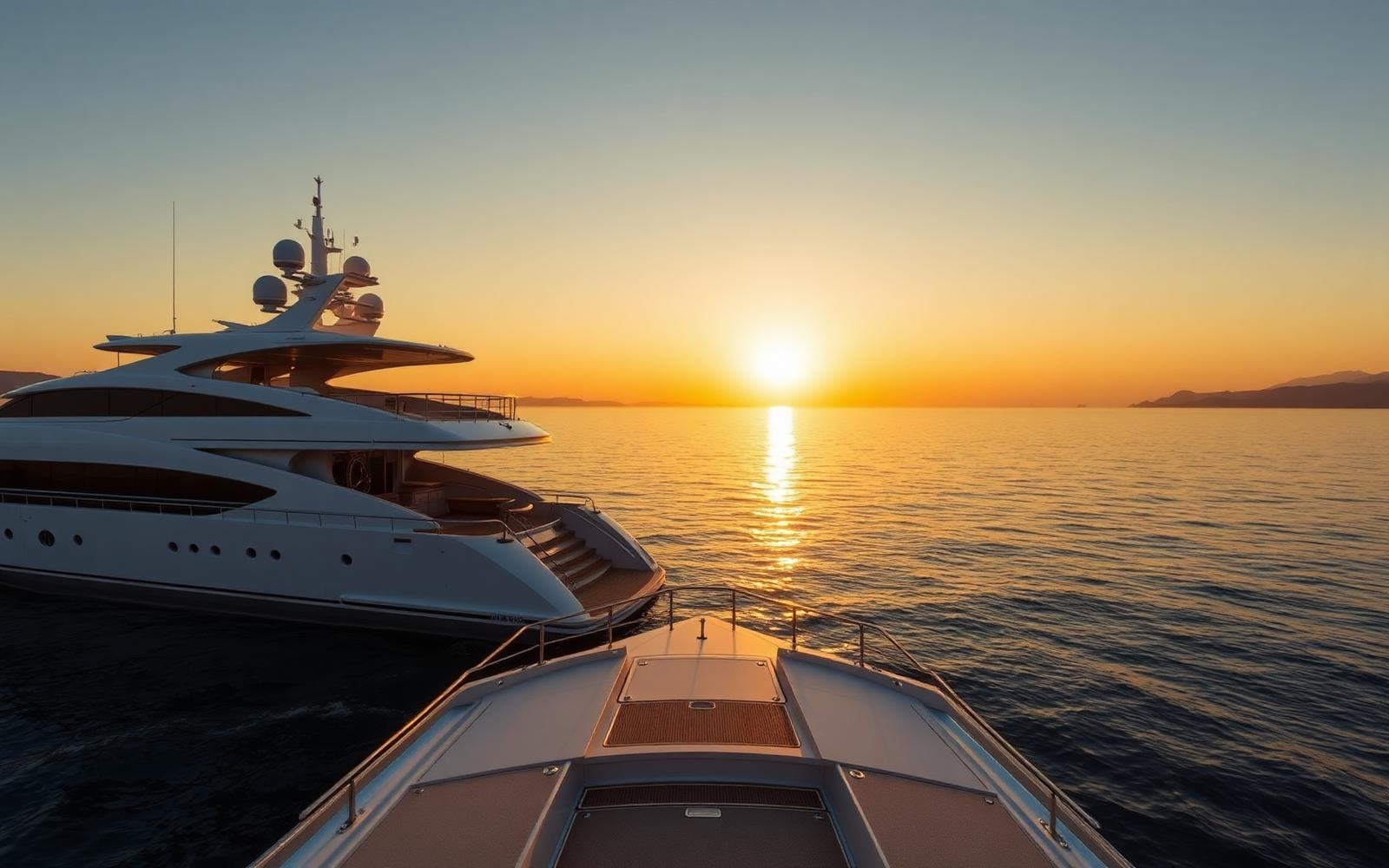 Yacht au coucher de soleil sur une mer Méditerranée calme